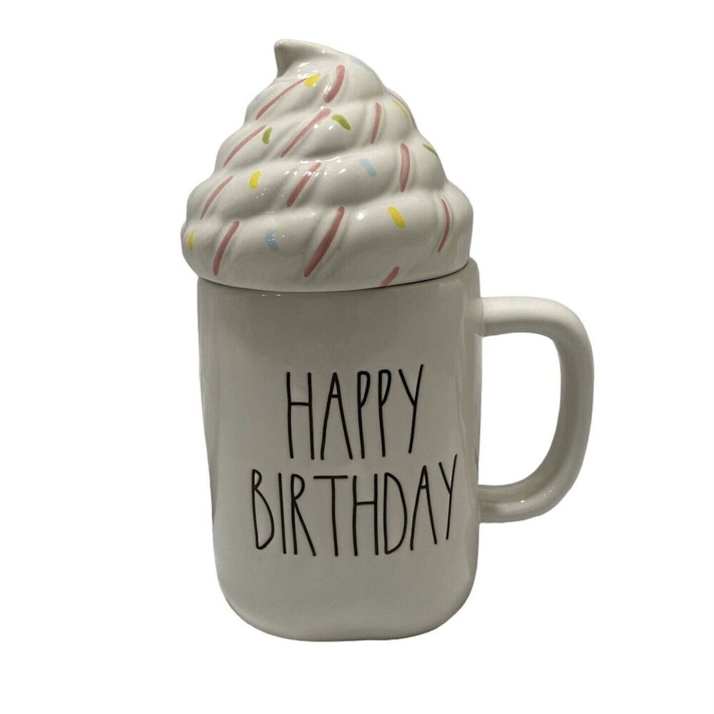 Rae Dunn Happy Birthday Mug With Topper Artisan Collection White With Sprinkles